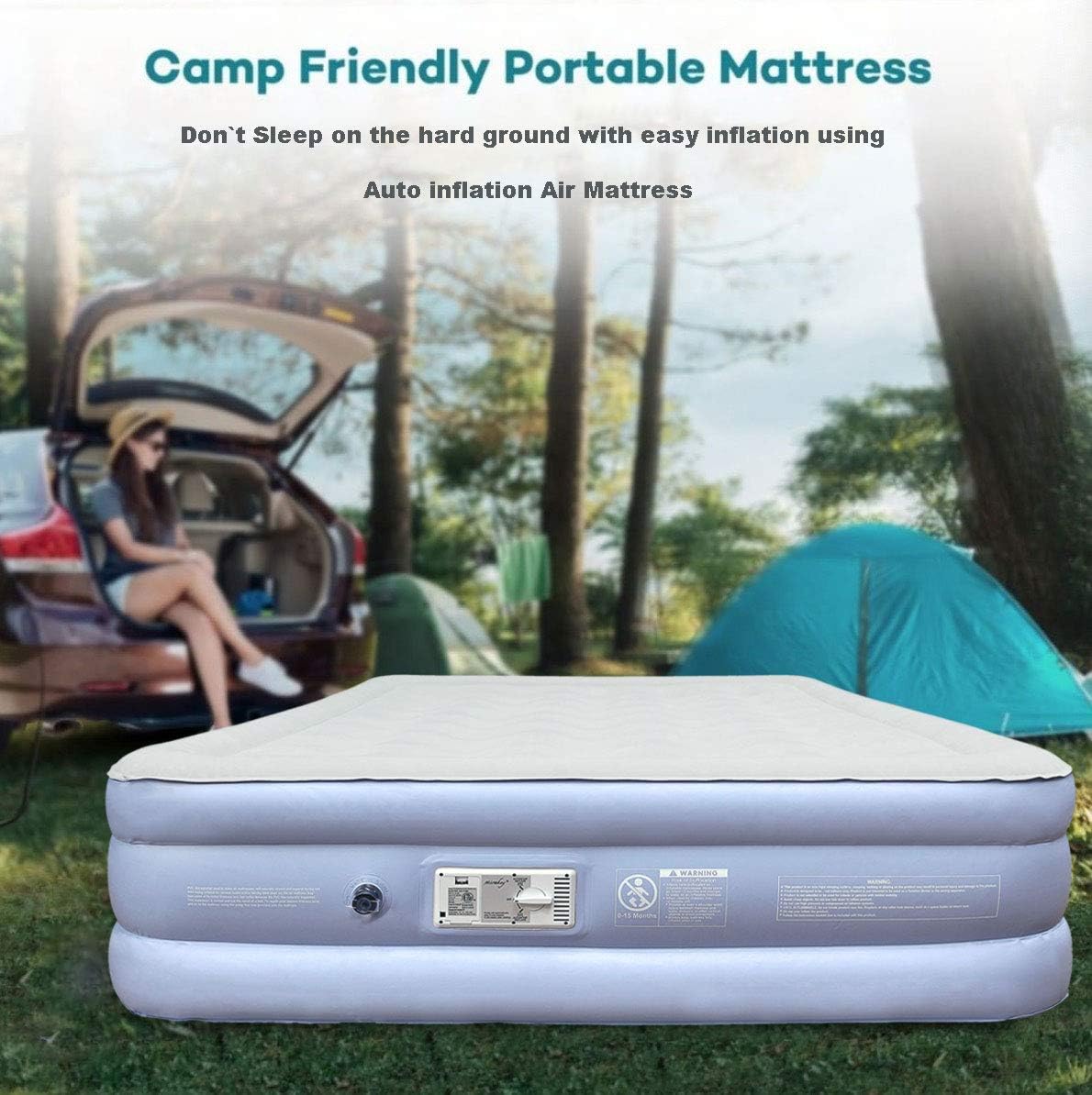 Queen Air Mattress with Built in Pump Raised 18 Waterproof Airbed R163