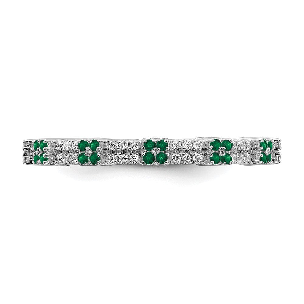 2.5mm Rhodium Sterling Silver Emerald Diamond Stack Band Sz 7 C1755