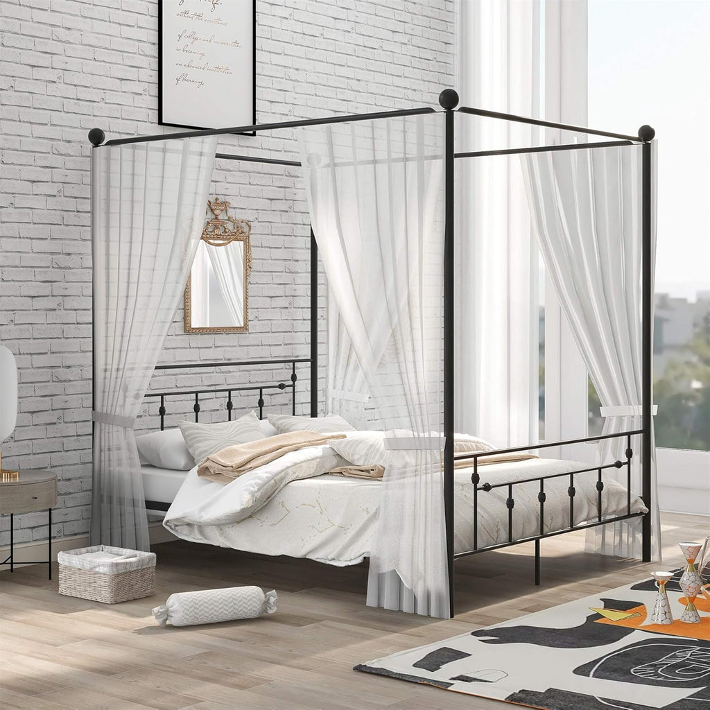 Queen Size Metal Canopy Bed with Headboard K62547