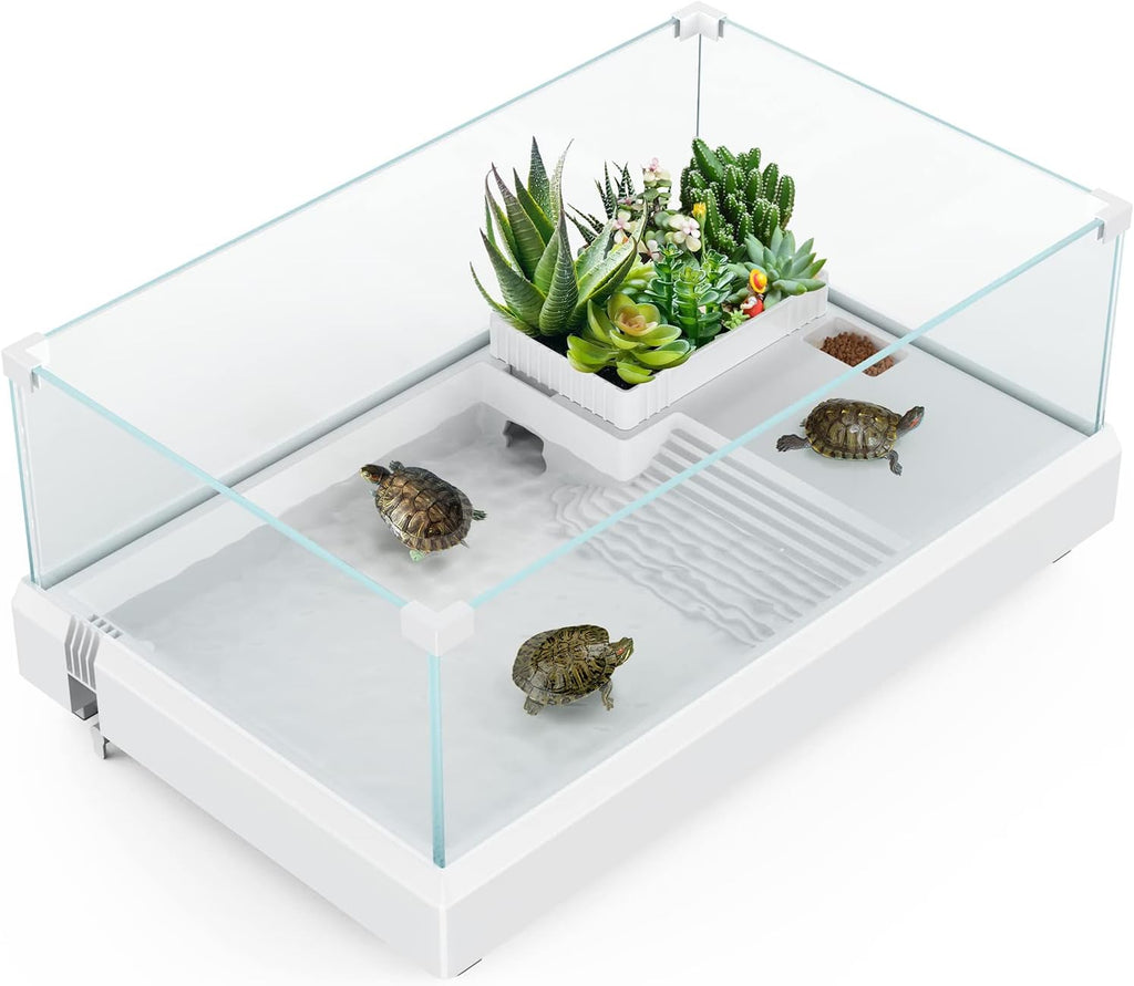 Glass Turtle Tank Aquarium with Basking Platform, Bottom Drain Design H45568
