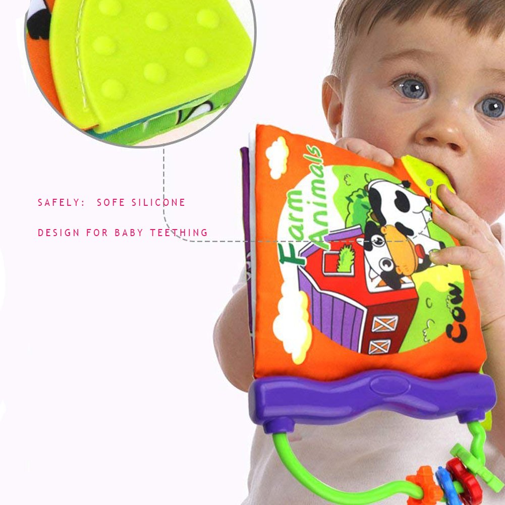 Soft Cloth Book with Teether Rings Infant Developmental Toy X4089