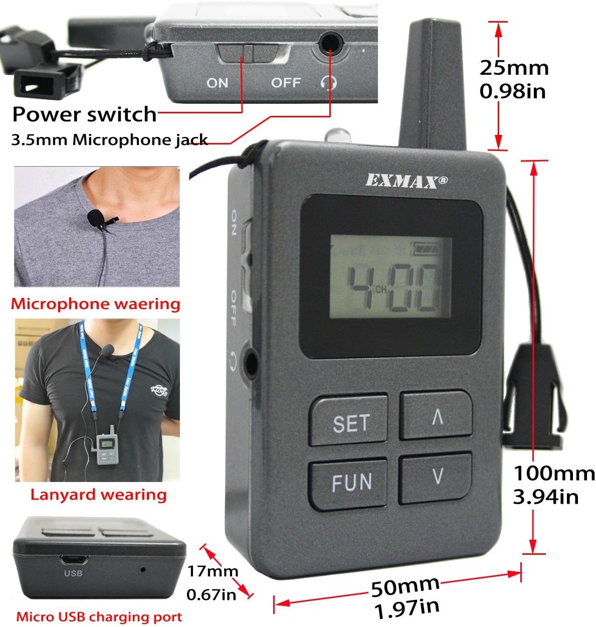 Wireless Tour Guide Monitor System (2 Transmitters 36 Receivers & Charge Case) D533