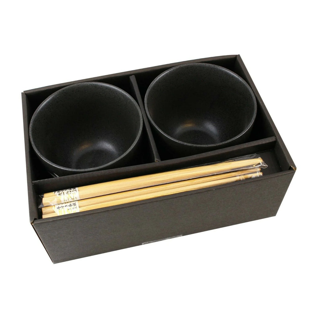 Black Porcelain Dinnerware Set of 2 with Chopsticks Utensils B19646