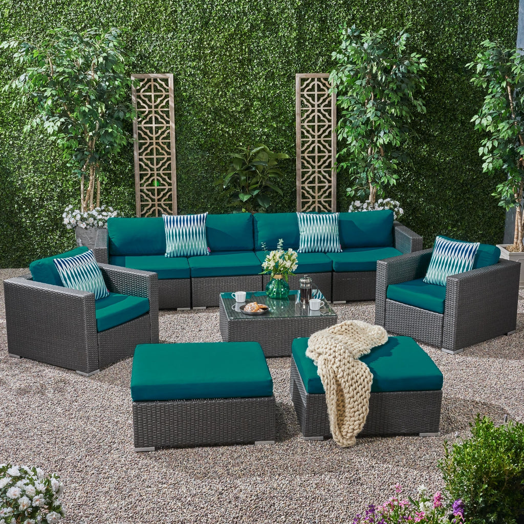 9pc Outdoor Wicker Sectional Sofa Set with Cushions U124511