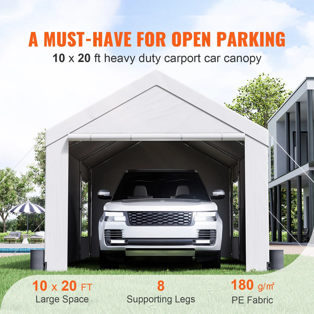 White Carport Canopy 10 x 20 Feet with Side Walls & Windows S579