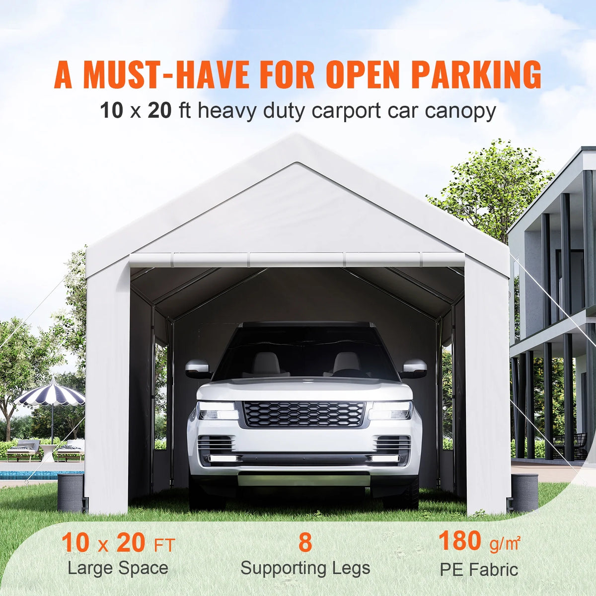 White Carport Canopy 10 x 20 Feet with Side Walls & Windows S579