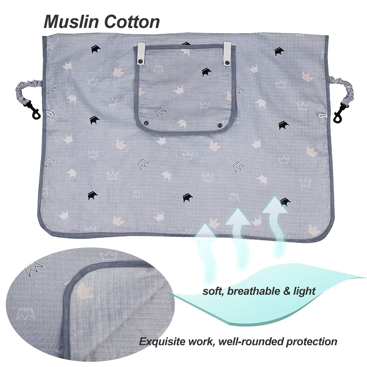 Grey Muslin Car Seat Canopy with Window F332369