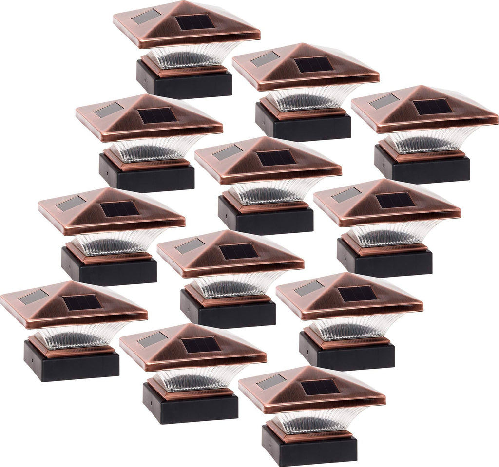 12 Pack Solar Post Cap Deck Light for 4x4 Wood or PVC Vinyl Posts (Bronze) A8772