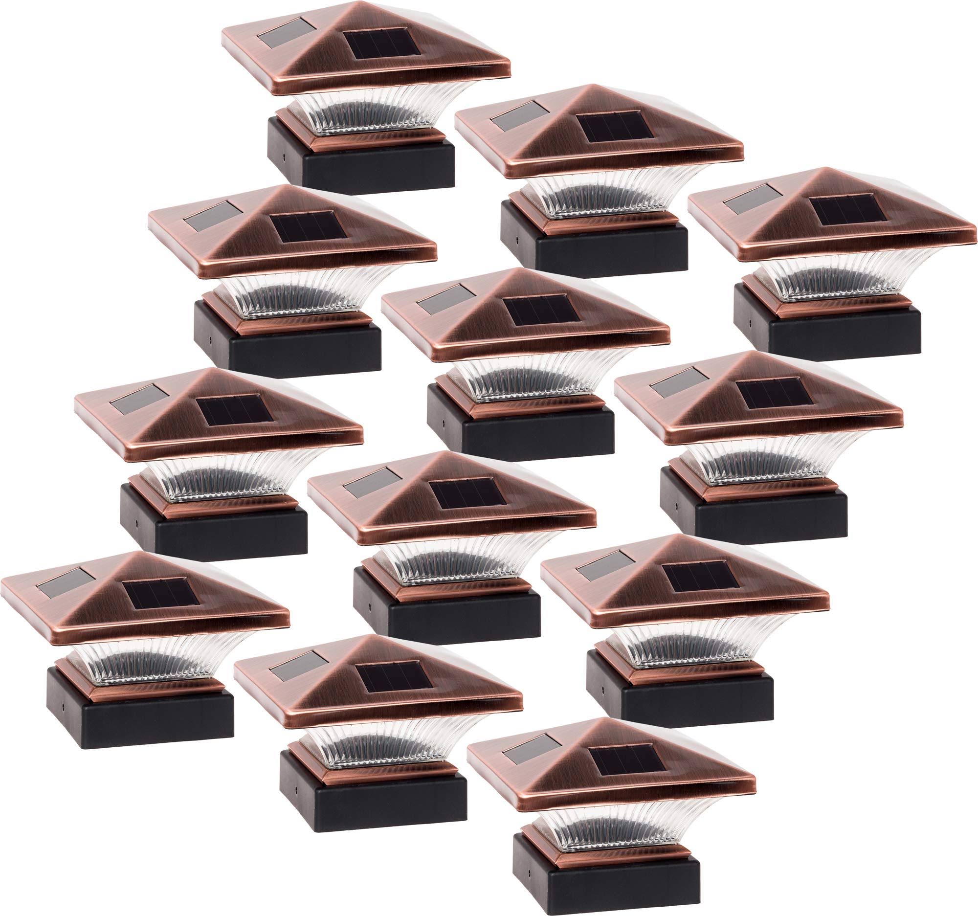 12 Pack Solar Post Cap Deck Light for 4x4 Wood or PVC Vinyl Posts (Bronze) A8772