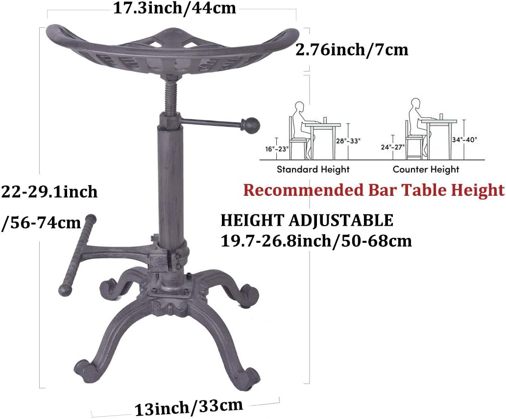Industrial Bar Stool with Cast Iron Tractor Seat J2421