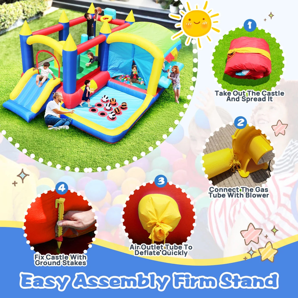 7 in 1 Inflatable Bounce House with Ball Pit & Basketball Hoop N8449
