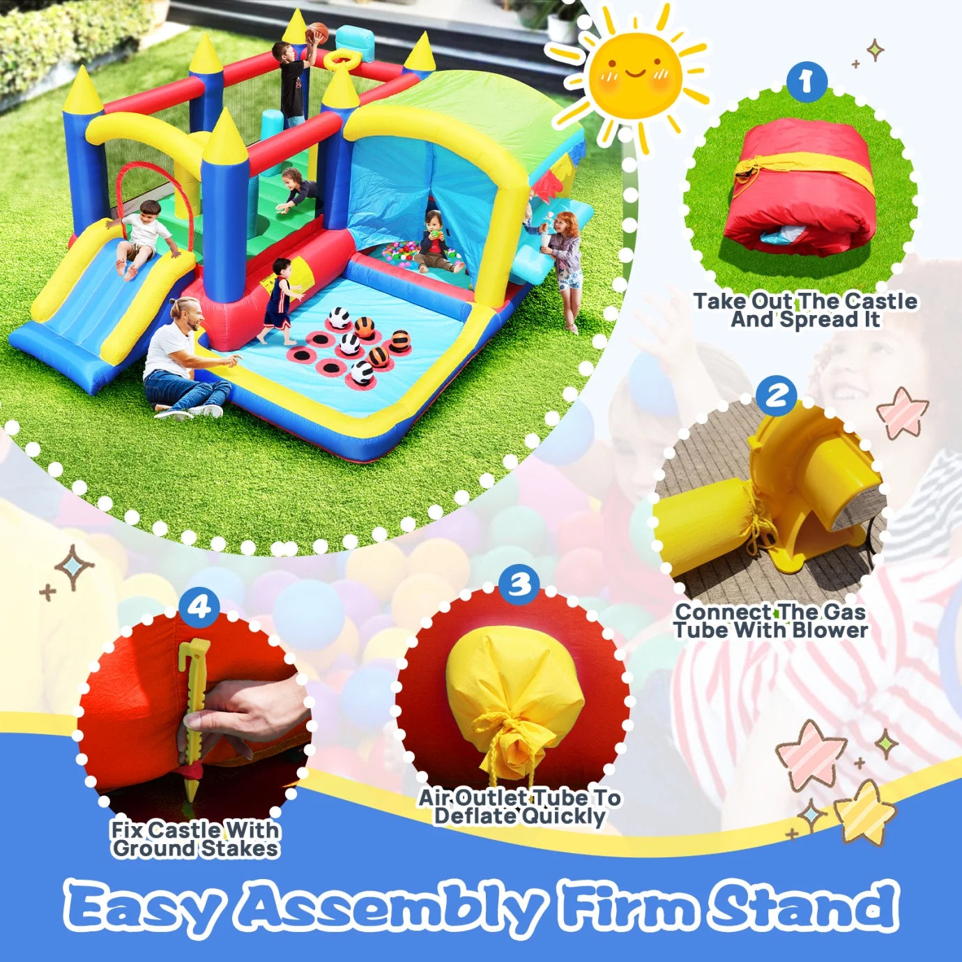 7 in 1 Inflatable Bounce House with Ball Pit & Basketball Hoop N8449
