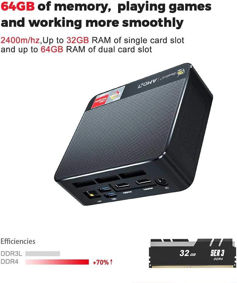 Mini PC AMD Ryzen 7 3750H 16 GB RAM 512 GB SSD Windows 11 Pro Desktop Computer B7608
