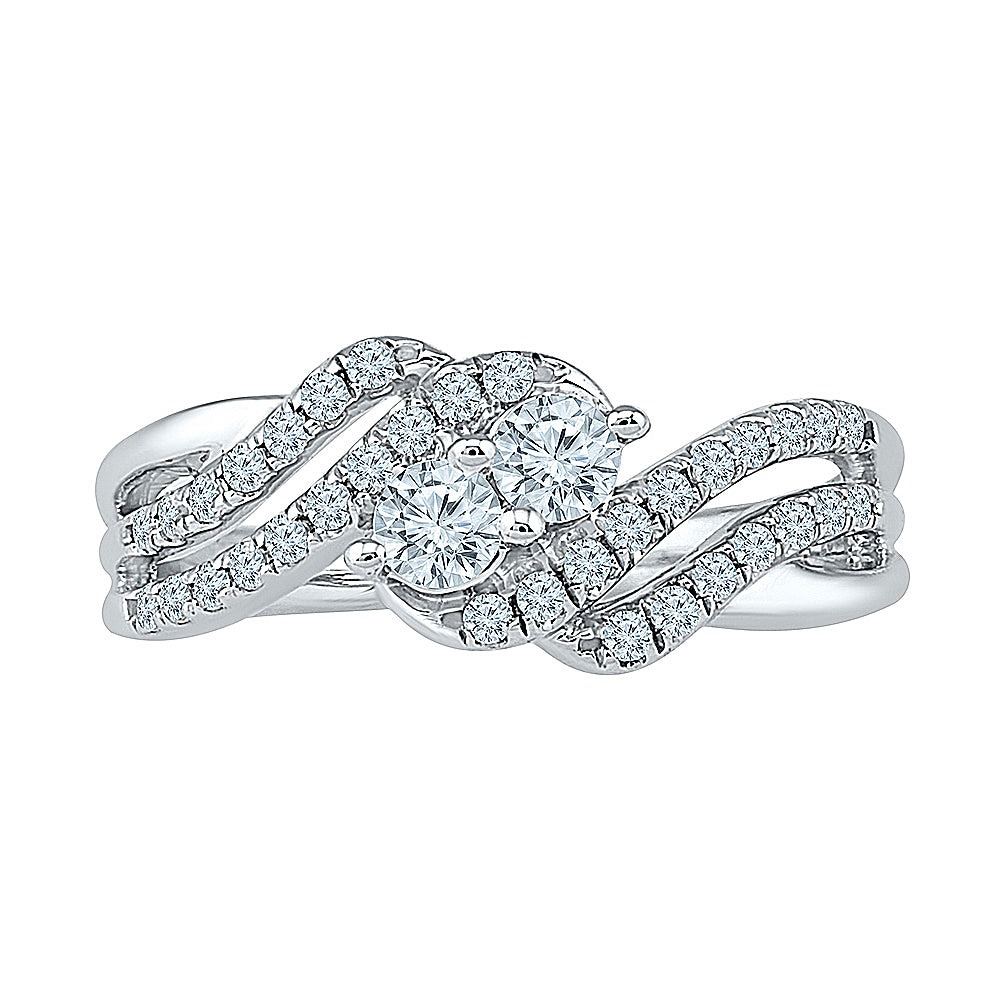 10 KT White Gold Two Stone White Round Diamond Ring F6609