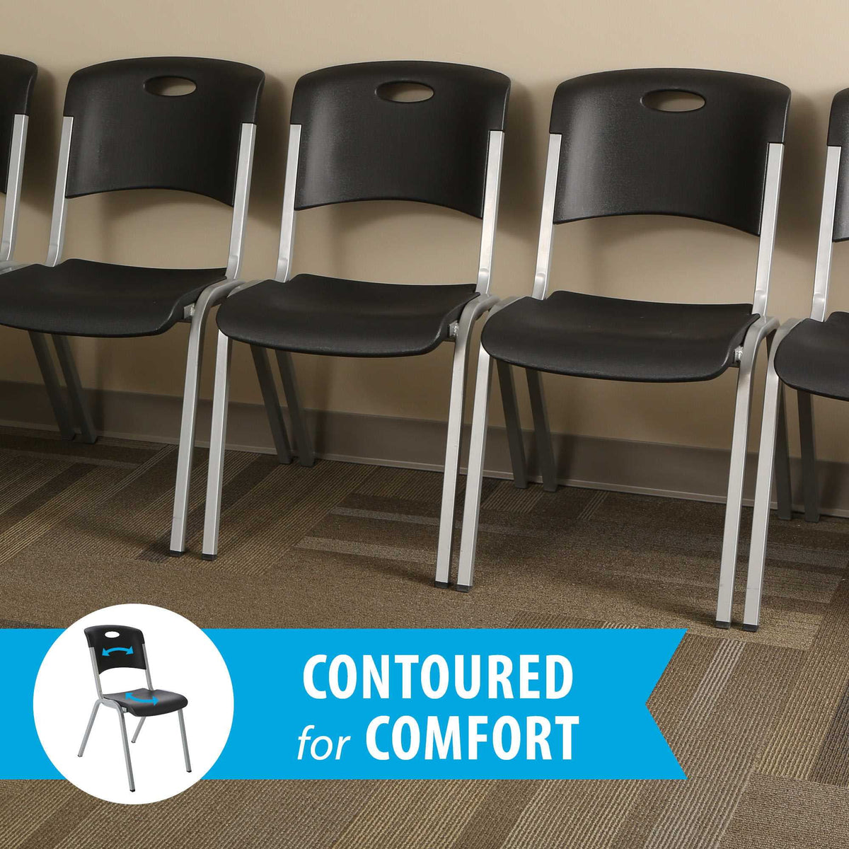 14 Pack Black & Silver Stacking Chairs X9371