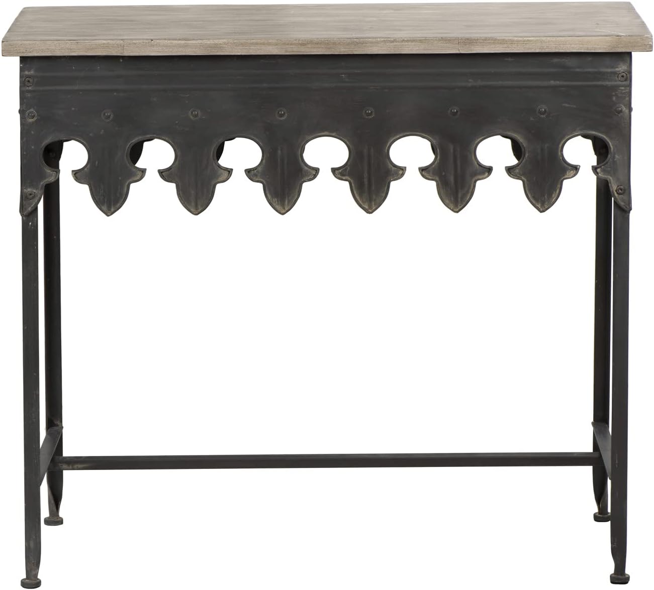 Metal Scalloped Edge Table with Wood Top, Distressed Zinc Pack of 2 W293