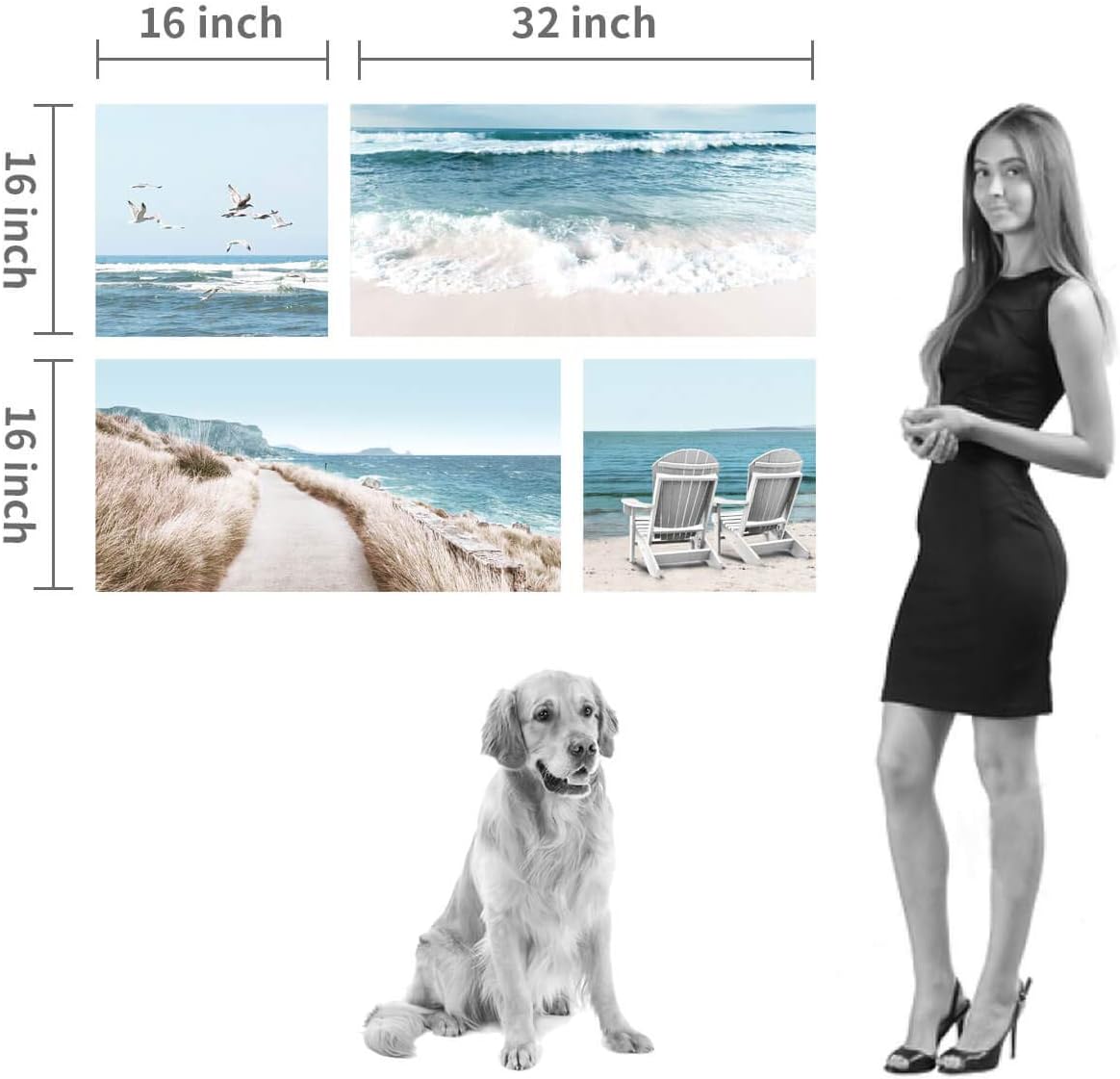 Coastal Chairs & Seagulls Canvas Wall Art Painting Print, 2 Panels N476379