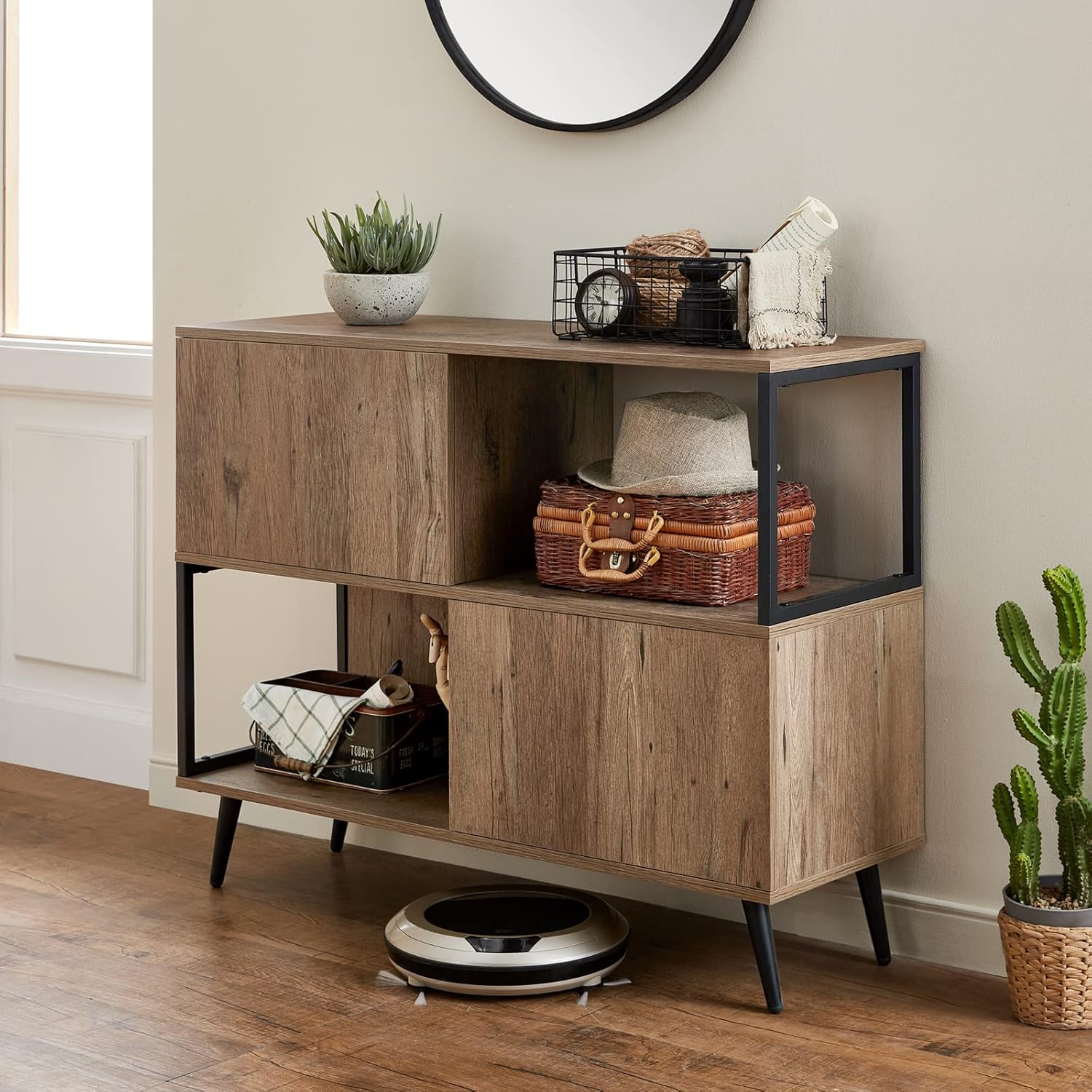 Brown Wood Console Table with Storage Cabinet X8573