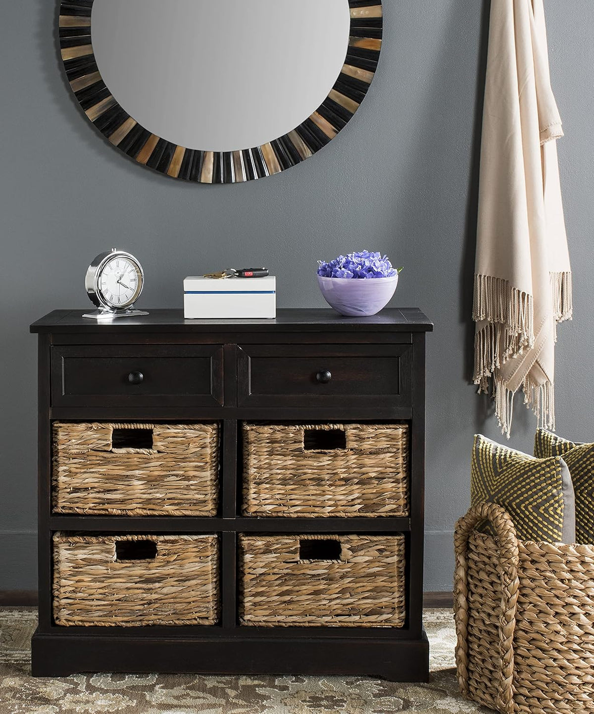 Whitewash Wicker Basket Storage Unit L27344