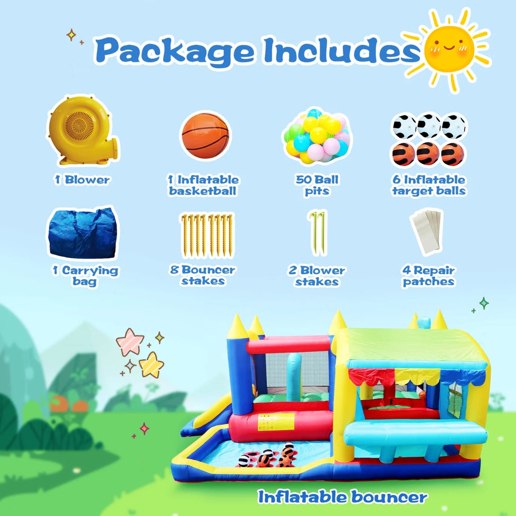 7 in 1 Inflatable Bounce House with Ball Pit & Basketball Hoop N8449