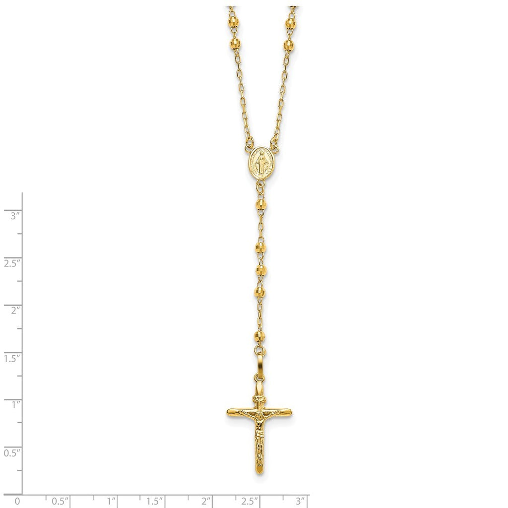 10k Gold Sparkle Cut 3mm Beaded Semi Solid Rosary Necklace 24 Inch V351600