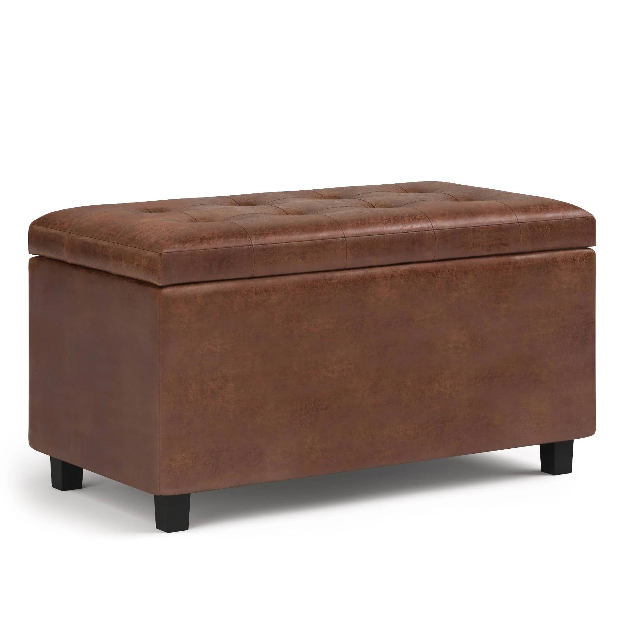 Distressed Saddle Brown Faux Leather Storage Ottoman A4709
