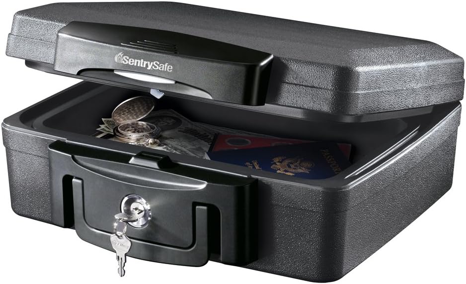 Fireproof Waterproof Box with Key Lock, 0.17 Cubic Feet, Black, Pack of 2 O7730