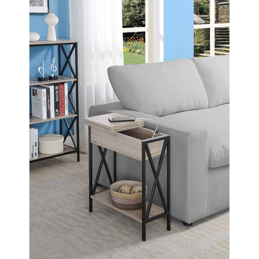 Flip Top End Table with Charging Station Sandstone/Black V8751