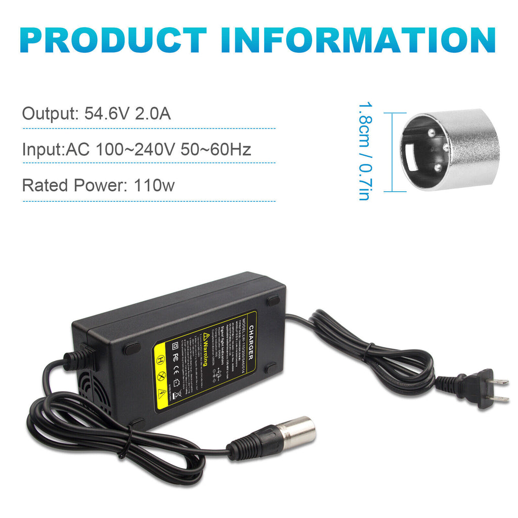 54.6V 2A Charger Electric Bike for 48 Volt Li-Ion Battery Power Supply J1297