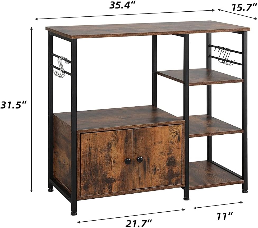 4-Tier Industrial Kitchen Baker's Rack with Storage and 8 Hooks, Rustic Brown B92146