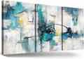 Teal Blue Gray Black Turquoise Abstract Canvas Painting 36''x16'' Y31898