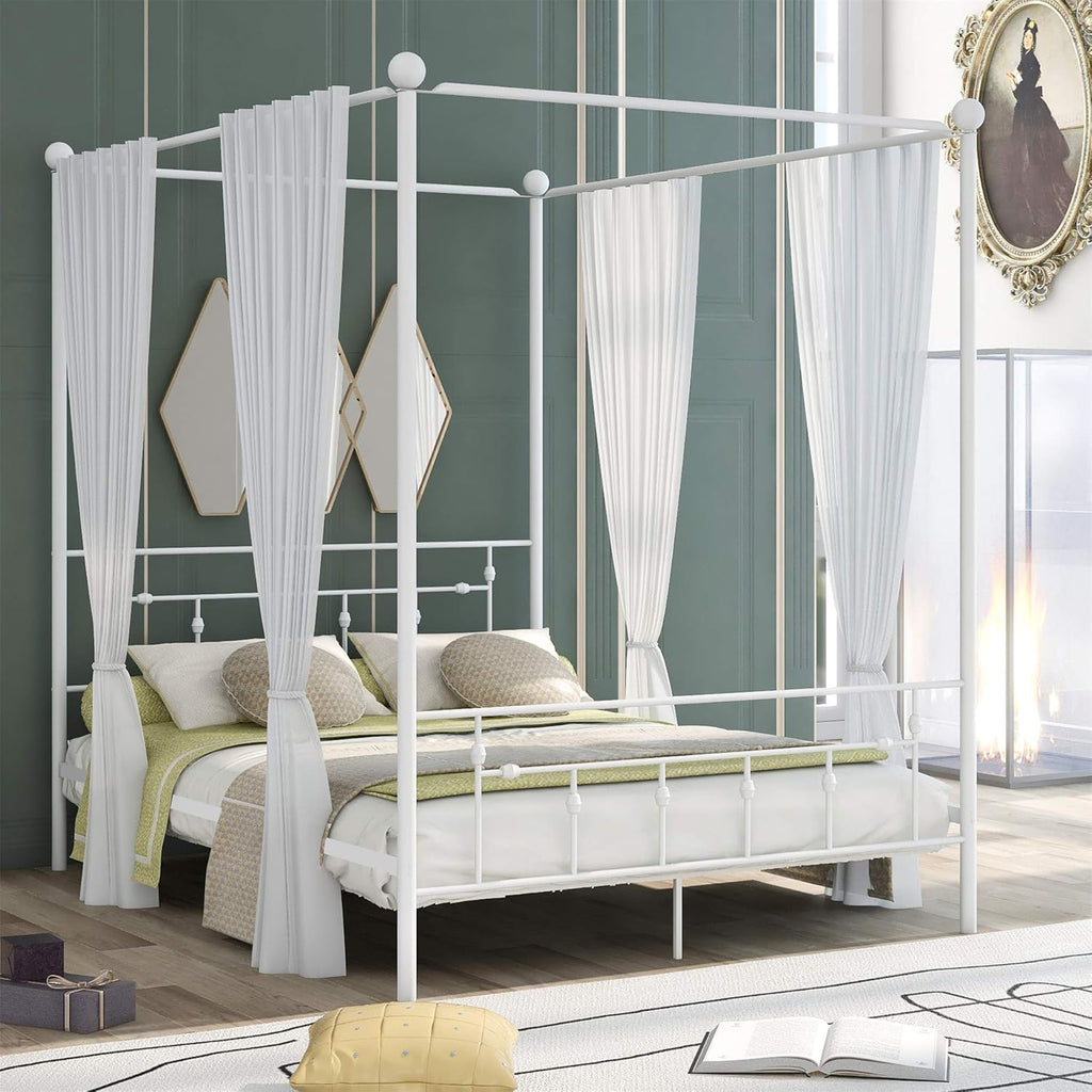 Queen Size Metal Canopy Bed with Headboard K62547