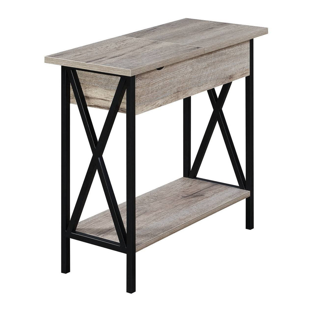 Flip Top End Table with Charging Station Sandstone/Black V8751