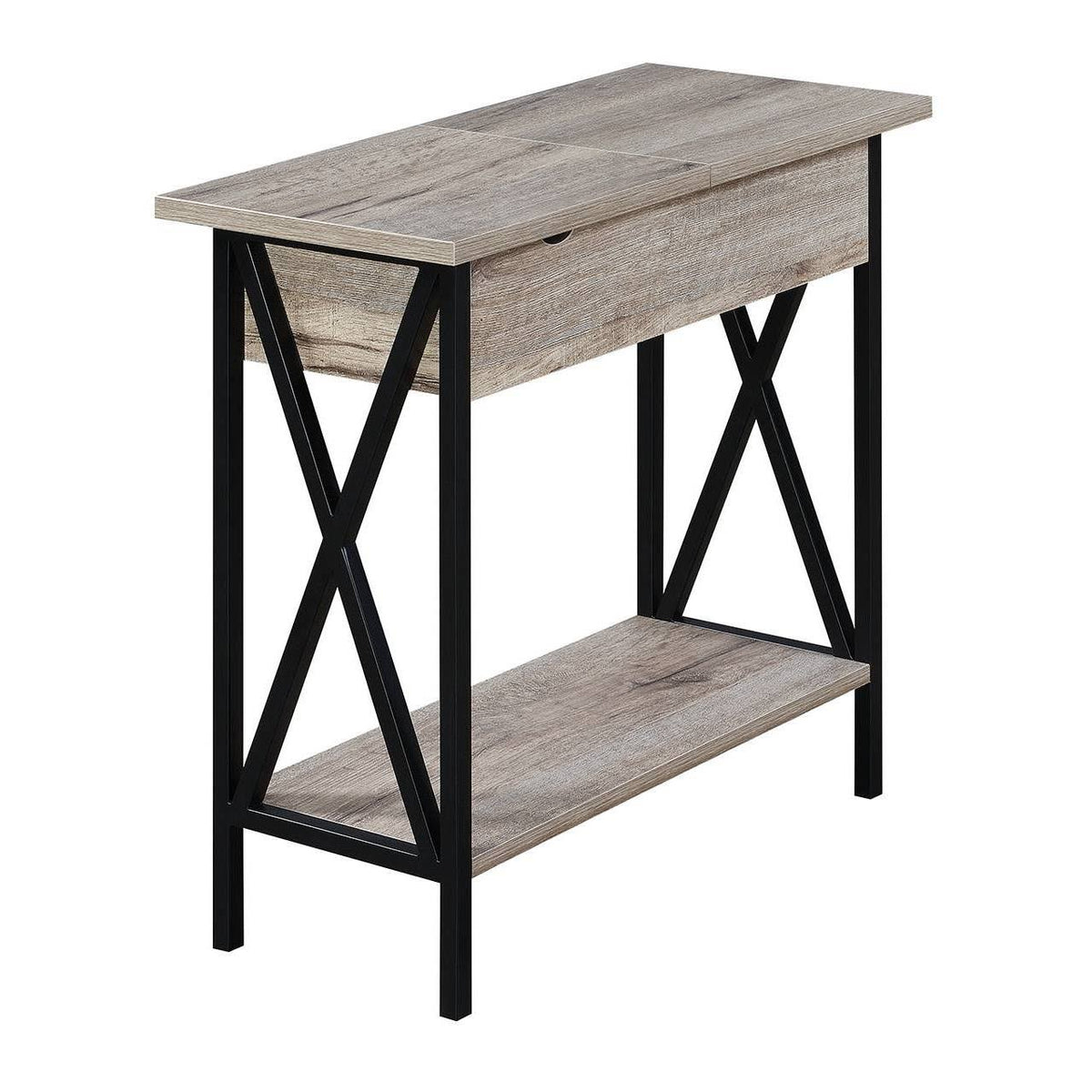 Flip Top End Table with Charging Station Sandstone/Black V8751
