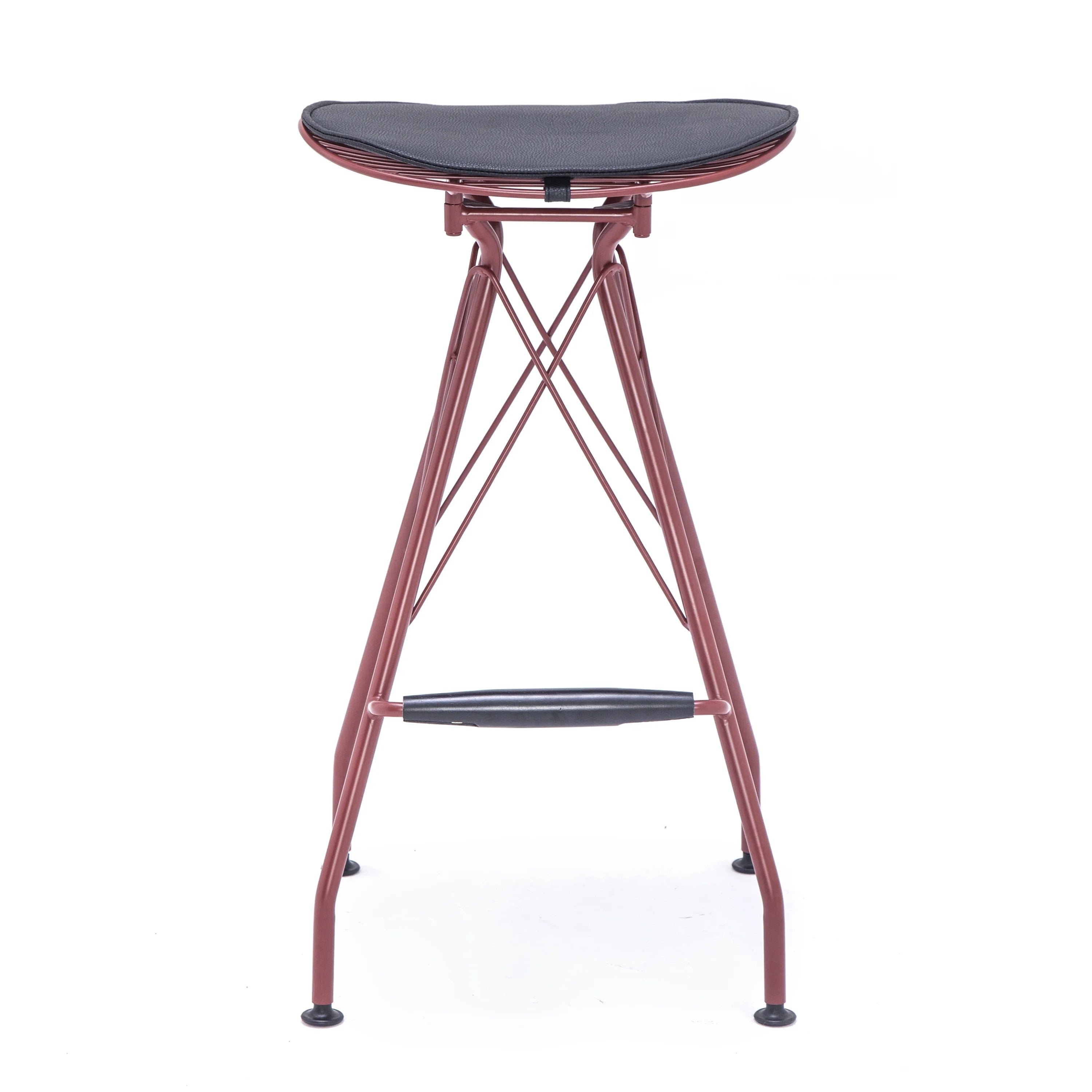 Dark Red 30 Inch Faux Leather Metal Barstool Set of 2 Z391
