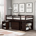 White Wood Twin Low Loft Bed Frame with Storage Drawers and Cabinet C254357