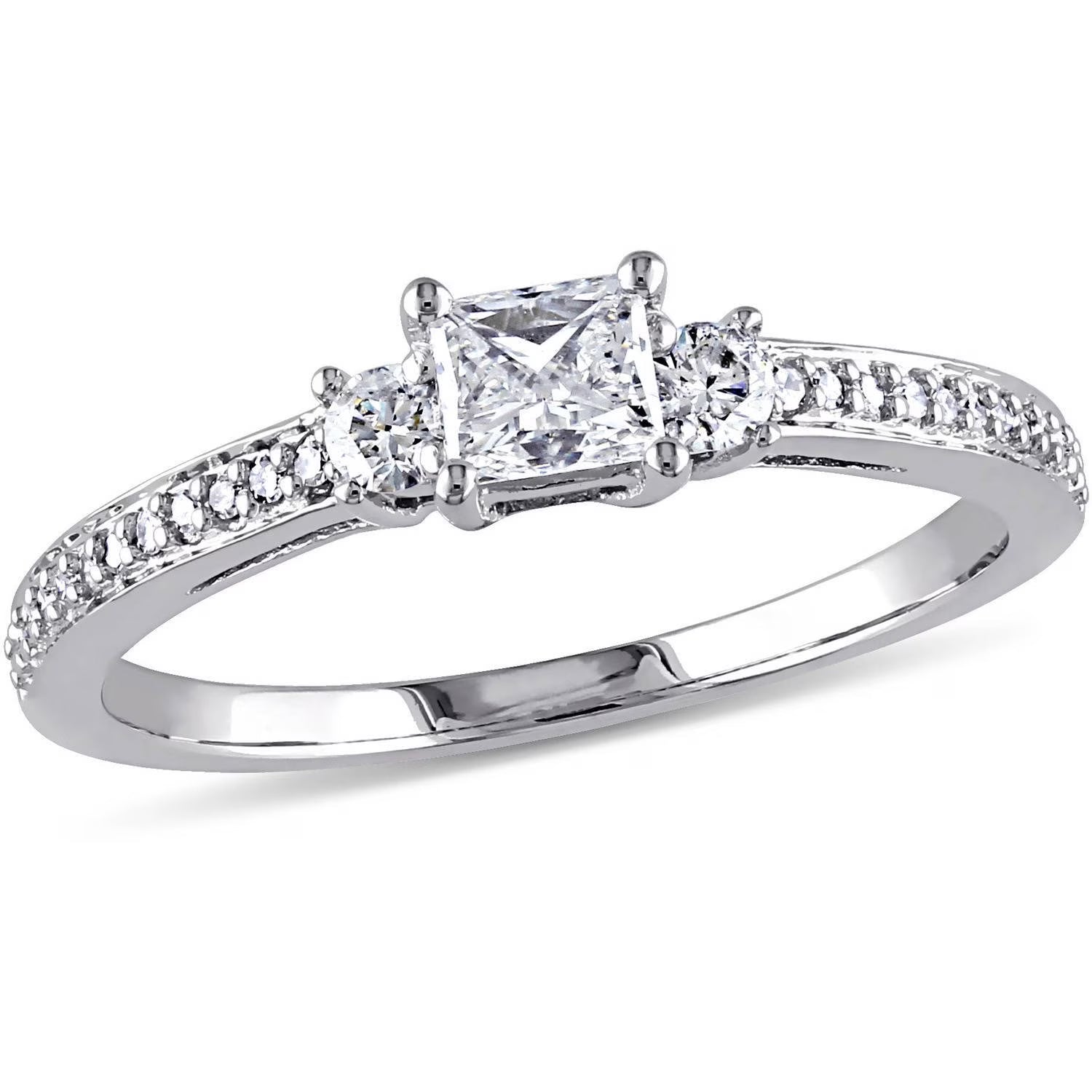 1/2 Carat T.W. Princess and Round-Cut Diamond 10kt White Gold Three-Stone Engagement Ring V6031