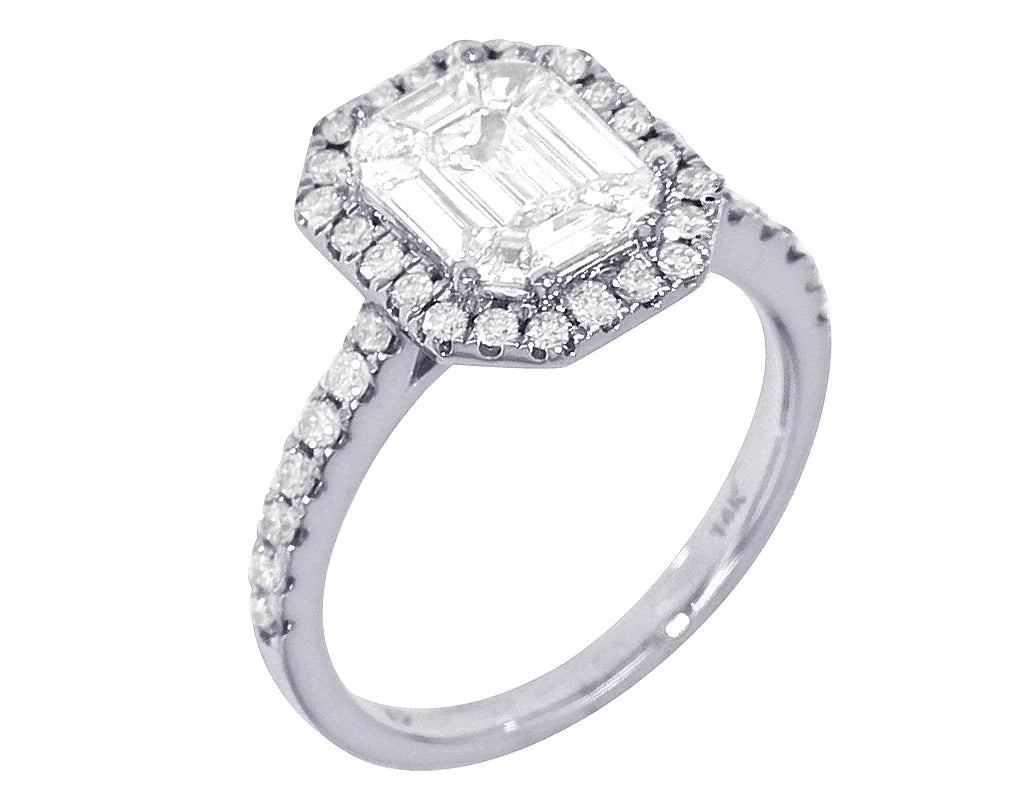 14K White Gold Emerald Diamond Engagement Ring Y682216