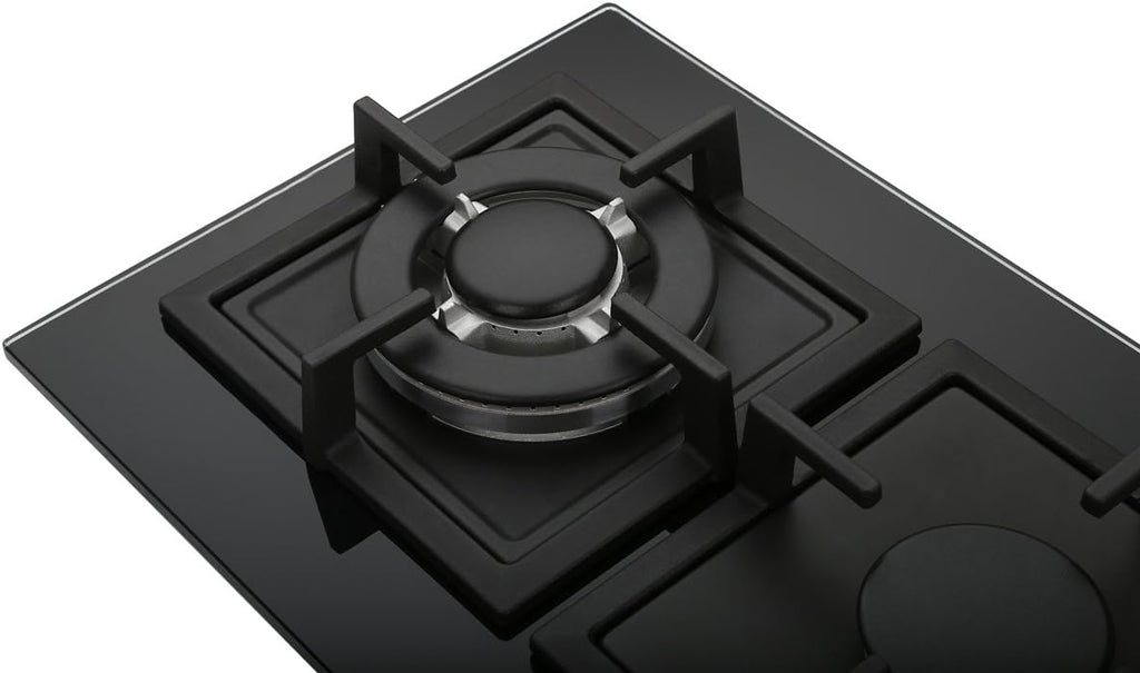 2 Burner 12 Inch Built-in LPG/Propane Gas Stove Top Glass Surface Cast Iron Cooktop K638