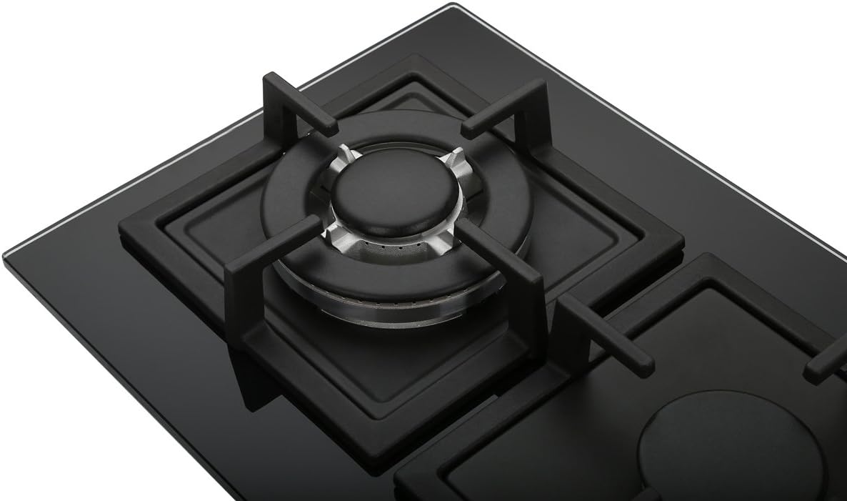 2 Burner 12 Inch Built-in LPG/Propane Gas Stove Top Glass Surface Cast Iron Cooktop K638