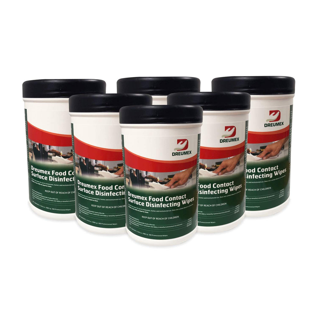Dreumex Food Contact Disinfecting Wipes, 6 Canisters of 100 Count Pack of 2 P32732