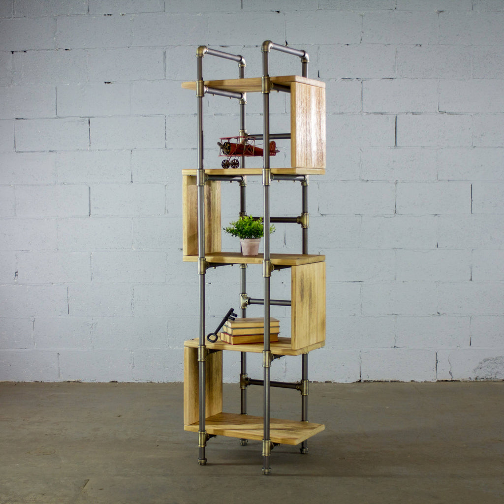 Brushed Brass Gray Natural Etagere Bookcase F780696