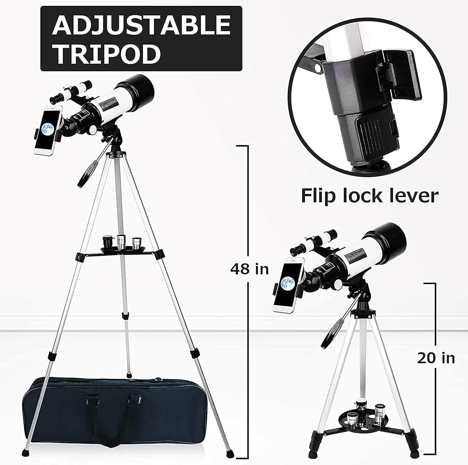 70mm Aperture 400mm AZ Mount Refracting Telescope with Phone Adapter and Wireless Remote Z2060