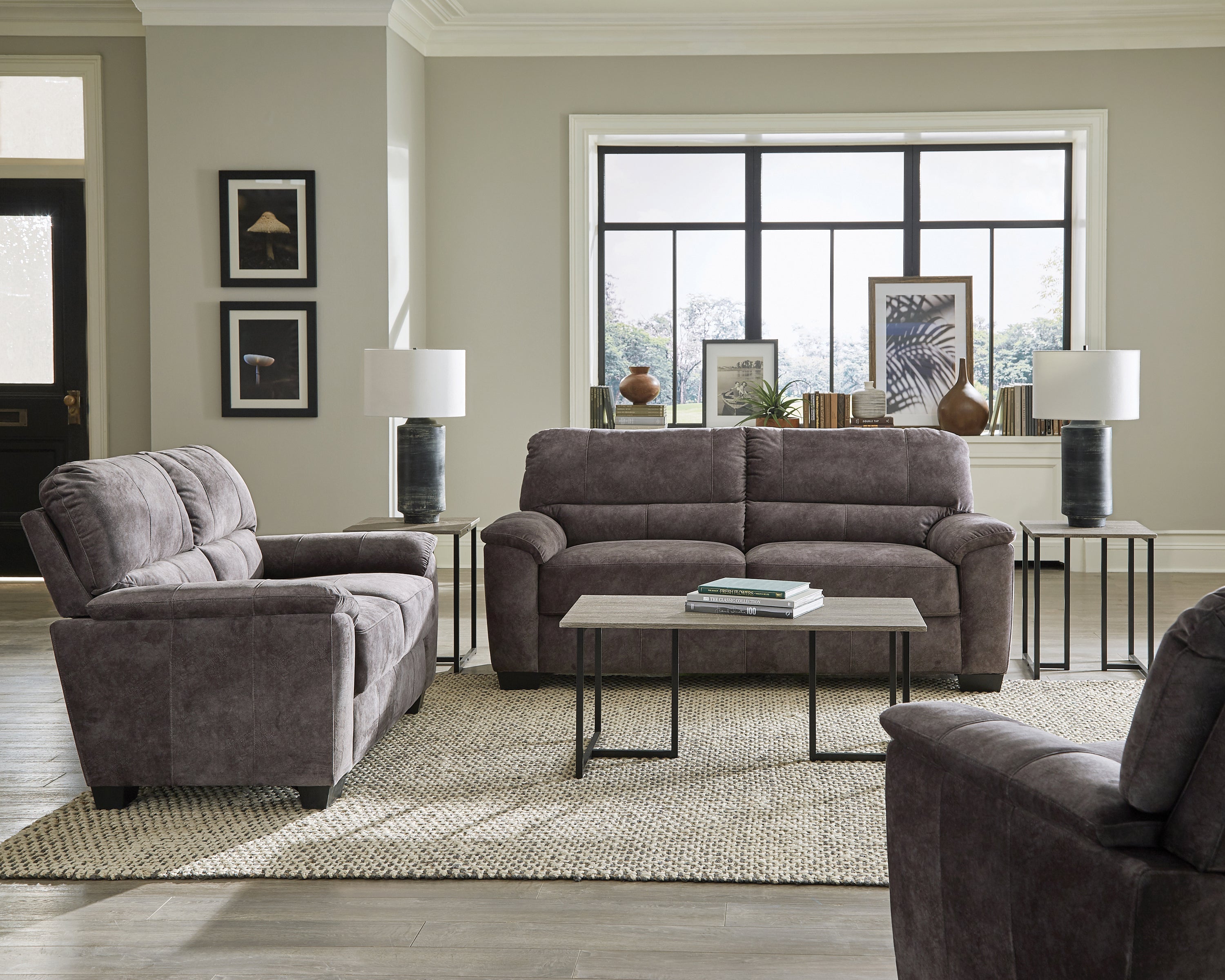 Charcoal Grey Upholstered Pillow Top Arm Loveseat Z849307