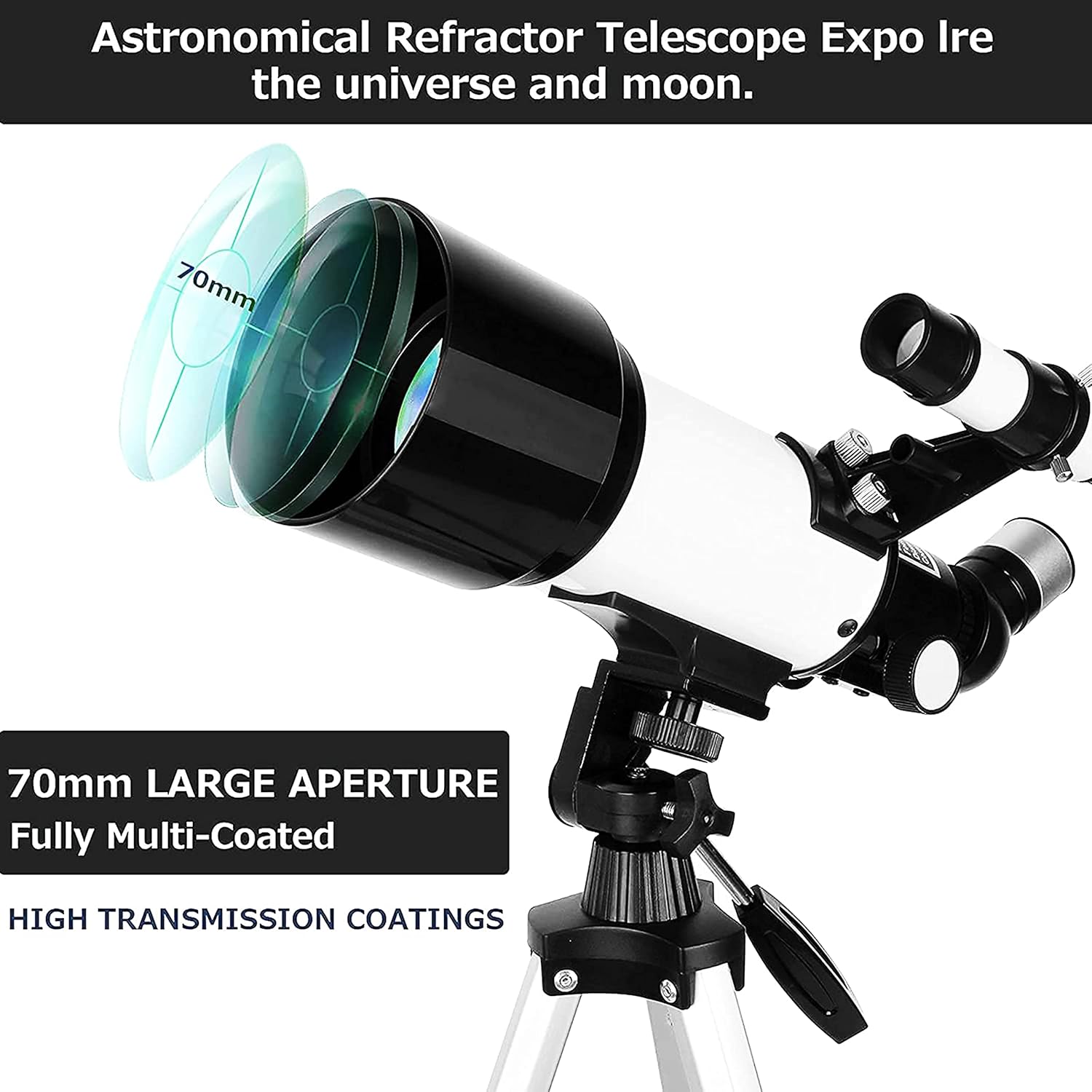 70mm Aperture 400mm AZ Mount Refracting Telescope with Phone Adapter and Wireless Remote Z2060