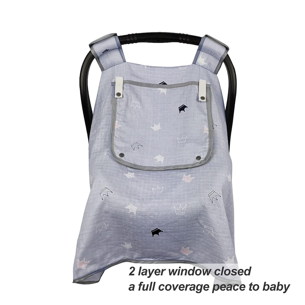 Grey Muslin Car Seat Canopy with Window F332369