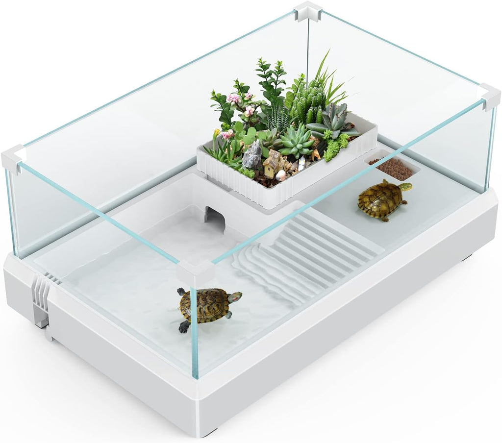Glass Turtle Tank Aquarium with Basking Platform, Bottom Drain Design H45568