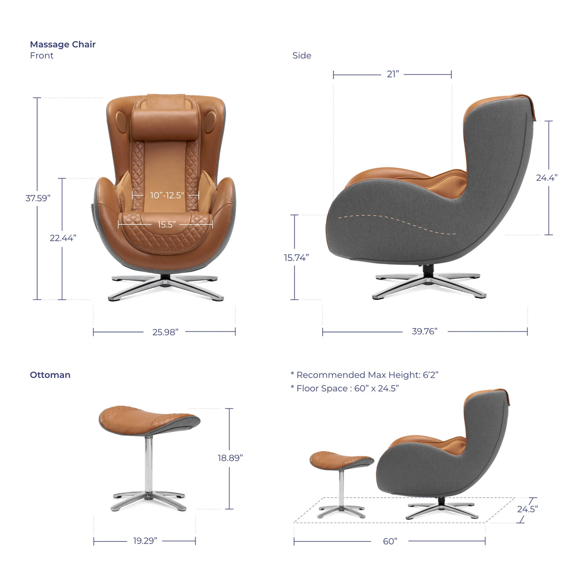 Genuine Leather Massage Chair with Ottoman W3274