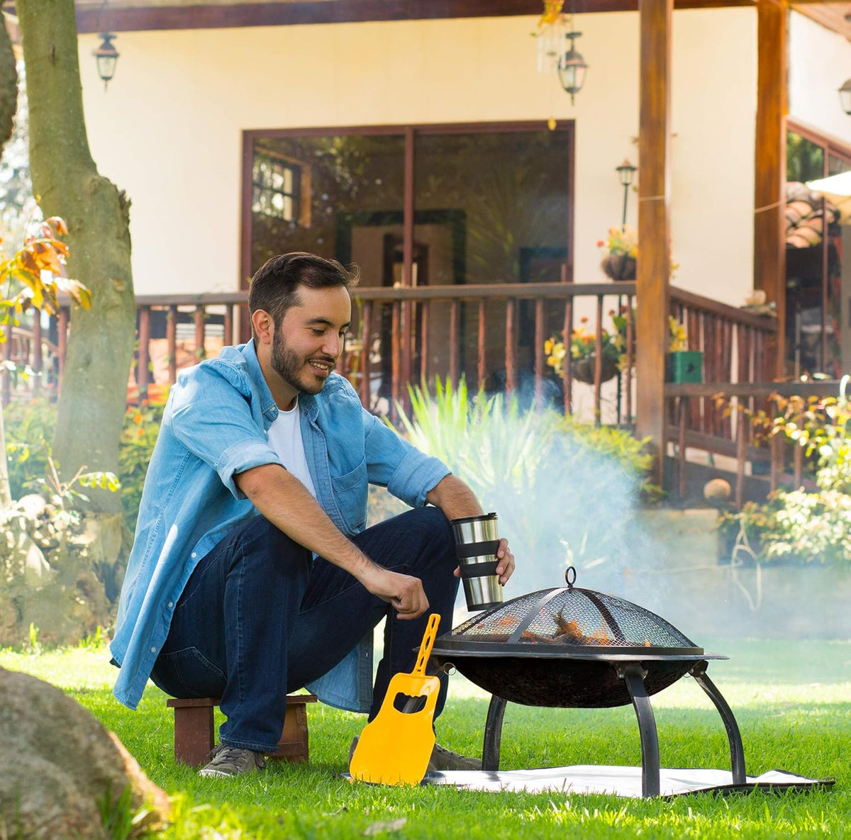 Fireproof Heat Resistant Round Portable Folding Fire Pit Mat Protector Pack of 2 R894970