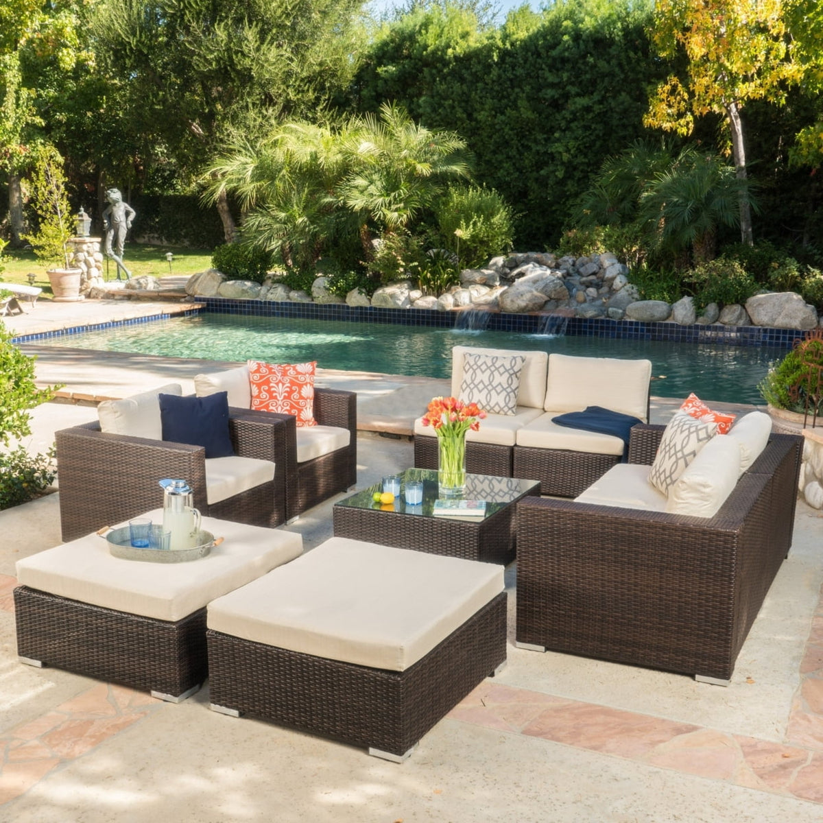 9pc Outdoor Wicker Sectional Sofa Set with Cushions U124511